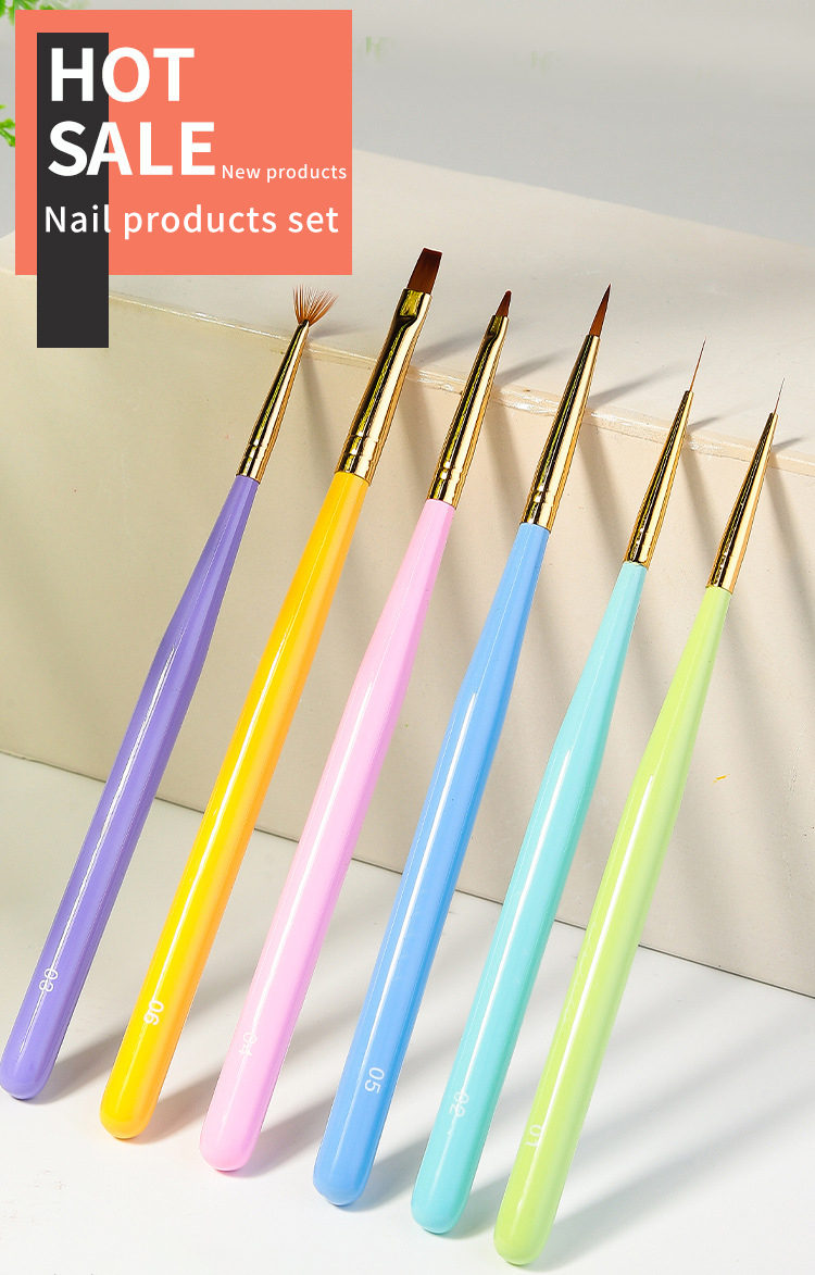 Synthetic Nylon Hair Gel Nail Art Brush 6pcs Nail Art Drawing Pen