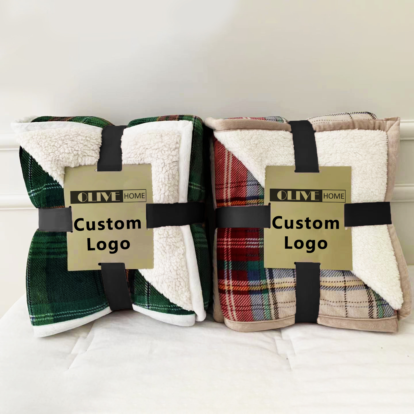 Christmas Tartan Flannel Blanket Sets Sustainable Plaid Sofa with Custom Advantage