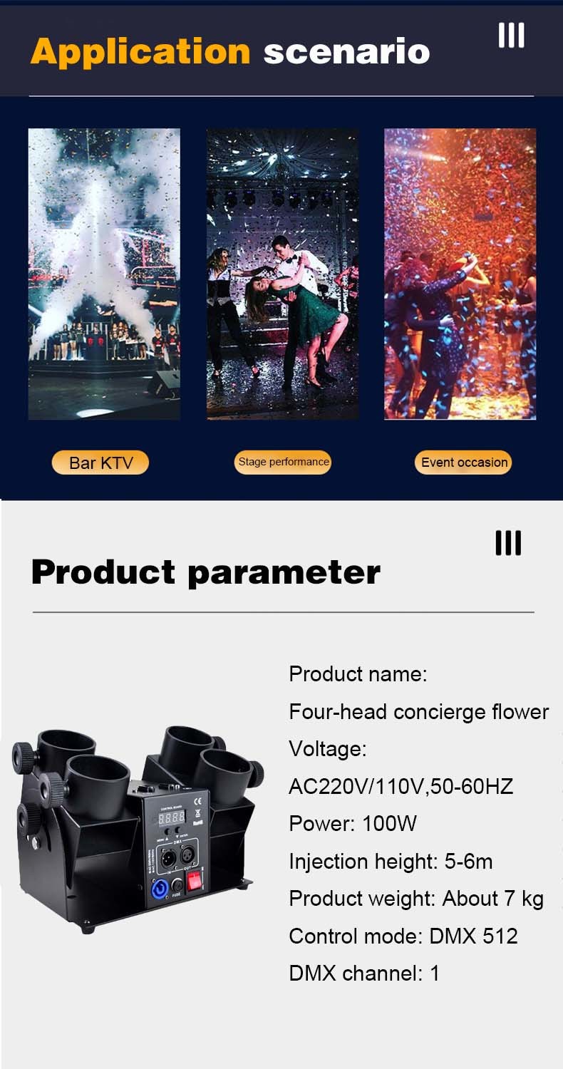 120W 4 Heads Electronic Confetti Launcher Machine with DMX Control for Wedding Birthday Confetti Cannon