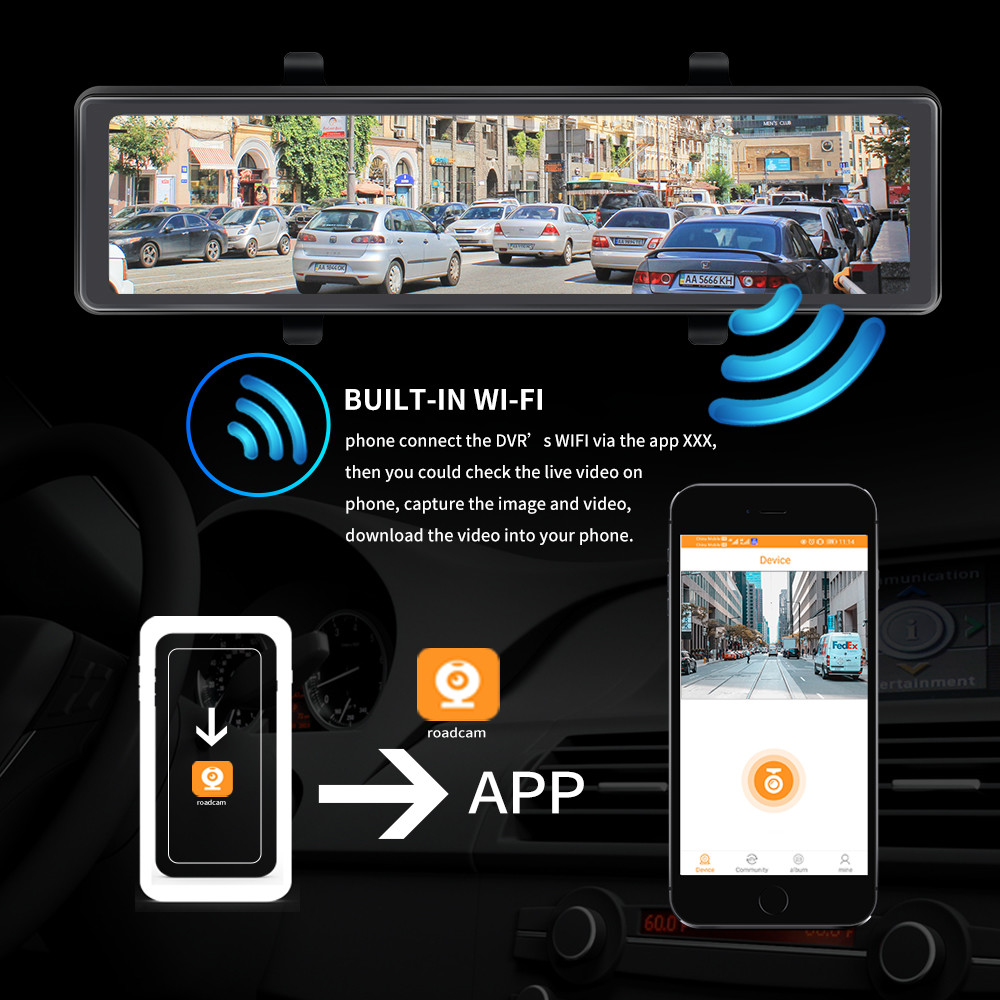 12 Inch Rearview Nextbase 4k Dash Cam WIFI GPS Car Dashboard Camera Recorder Radar Detection