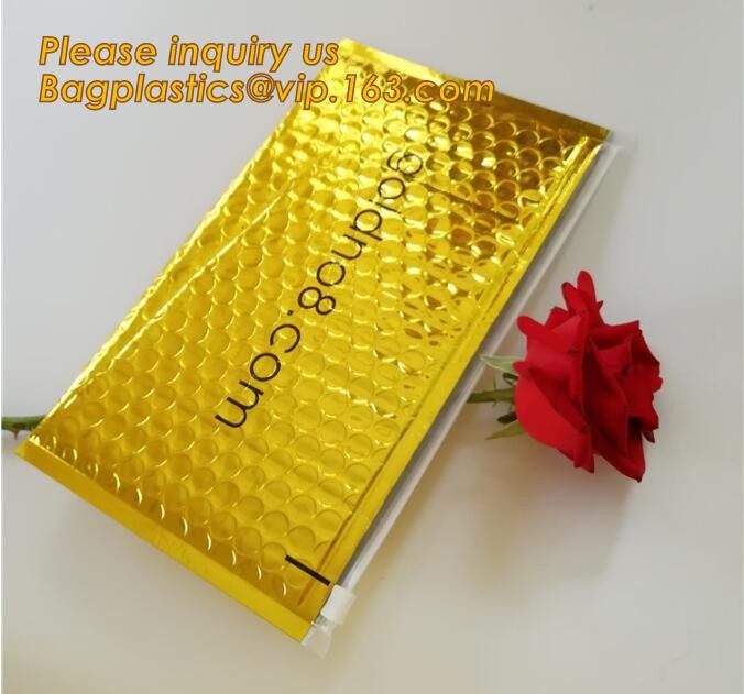 Holographic Factory Shiny gold Cosmetic bag Zipper Bubble Bag zip-lock Slider Padded Mailer metallic bubble zipper bagea