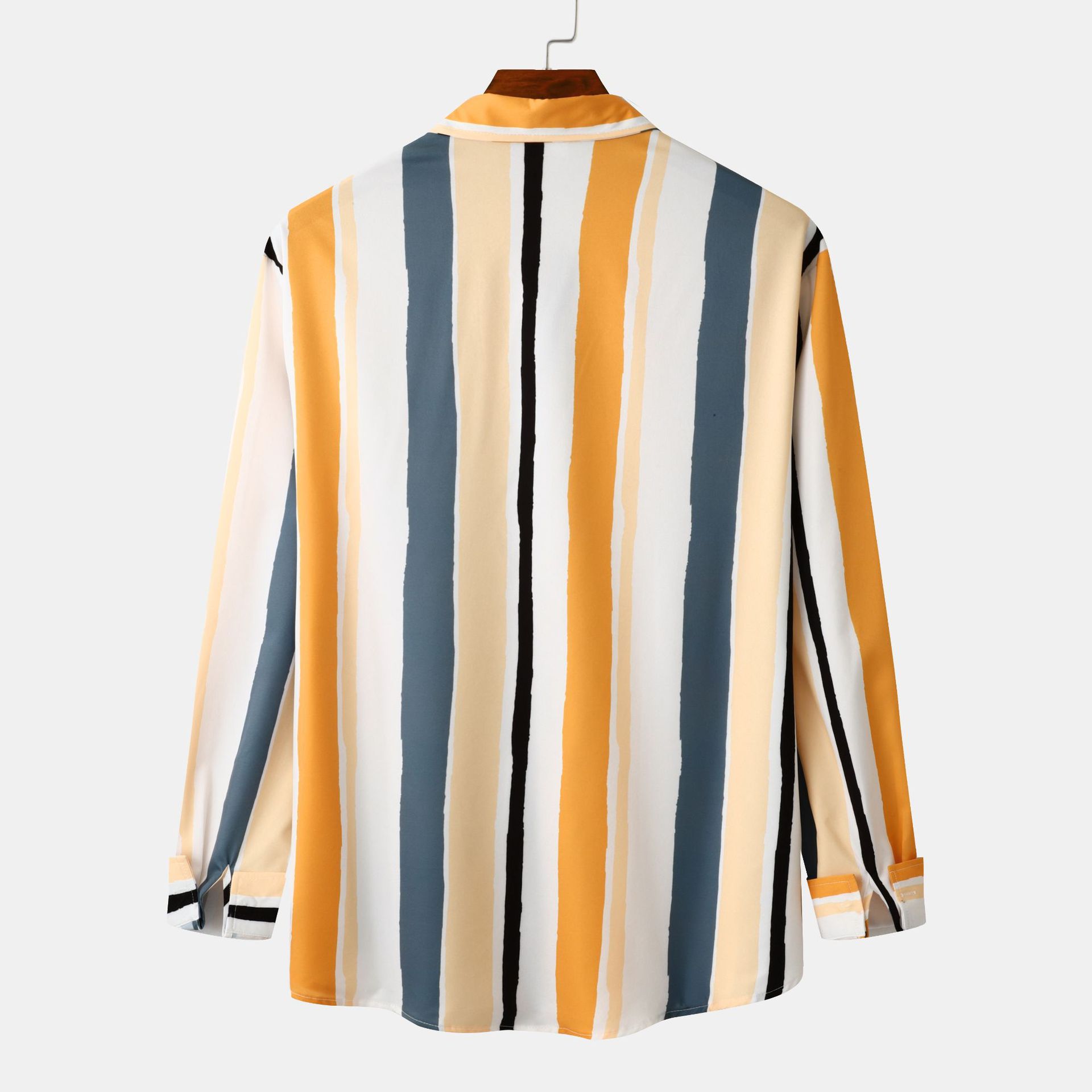 Custom Logo Vertical Striped Casual Dress Shirts for Men in Viscose/Polyester/Spandex