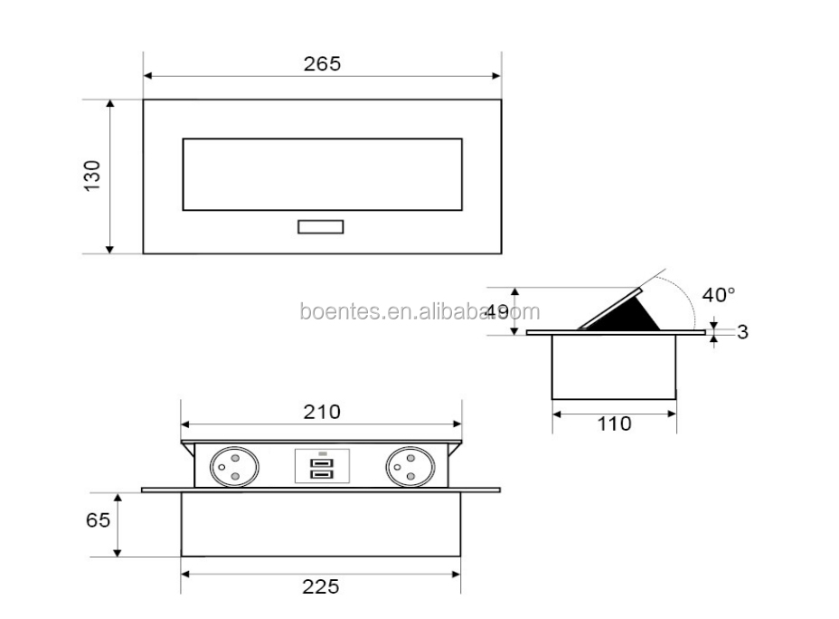recessed power socket type pop up desktop EURO power socket with USB charge port