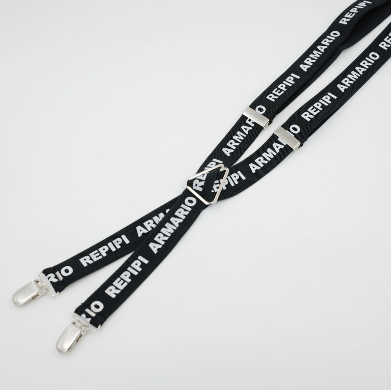 Brace Elastic Strap Clip 2.5cm 4 Button Black Leather Suspenders