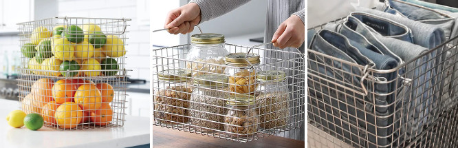 Black Wire Mesh Baskets Pantry Storage Metal Wire Fruit Basket