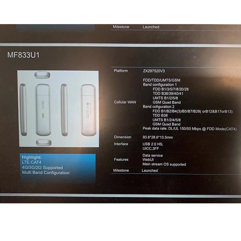 Unlocked Z-Te Mf833u1 Multi Band Travel FDD Tdd WiFi 150Mbps Cat4 4G LTE USB Dongle Modem