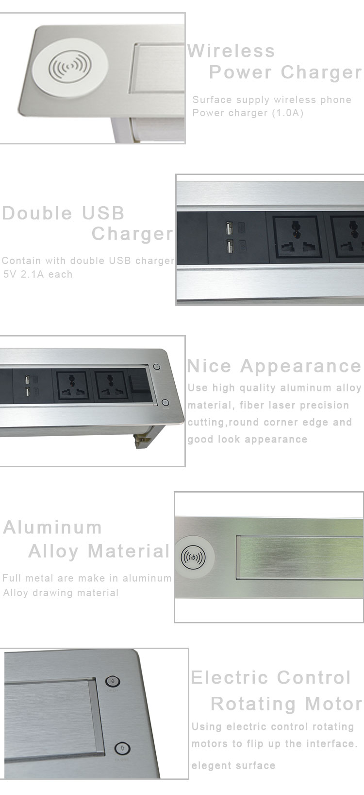 BNT Factory customized hidden table design desk electrical flip up mounted socket with phone wireless charger