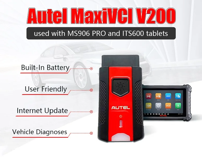 Autel MaxiVCI V200 VCI Compatible Bluetooth Interface Used With Tablets MS906 PRO MS906Pro-TS ITS600K KM100 BT609 BT608