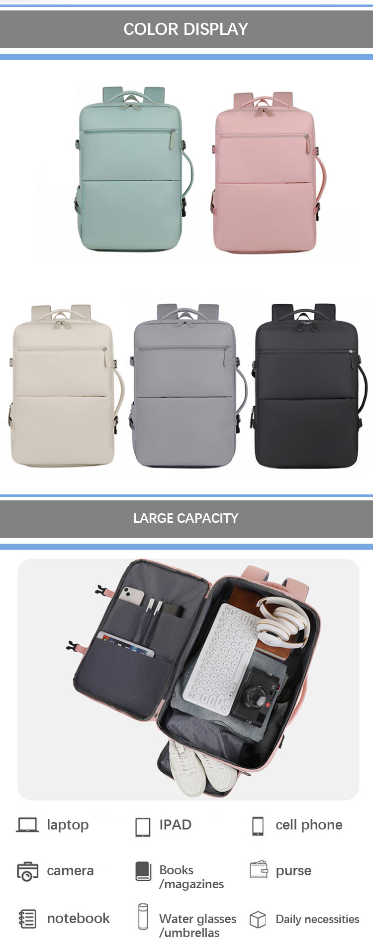 Soft Handle Multifunctional Laptop Backpacks Smart Men Waterproof Custom