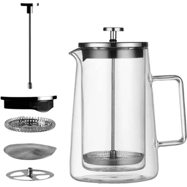 Customized Insulated Borosilicate Glass French Press Pot Heat Resistant Double Layer