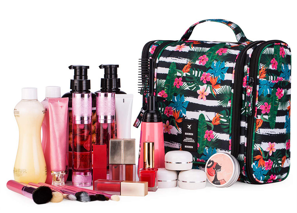 Hawaiian Flower 17 Compartments Non Slip Zipper Hanging Toiletry Bag