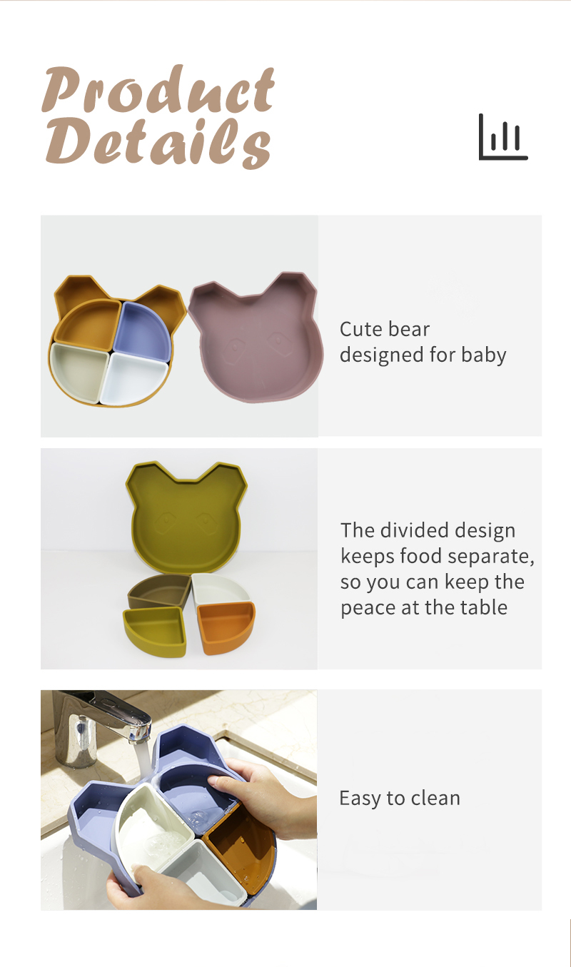 Bear Panda Shape Toddler Silicone Plates Set Non Toxic Eco Friendly