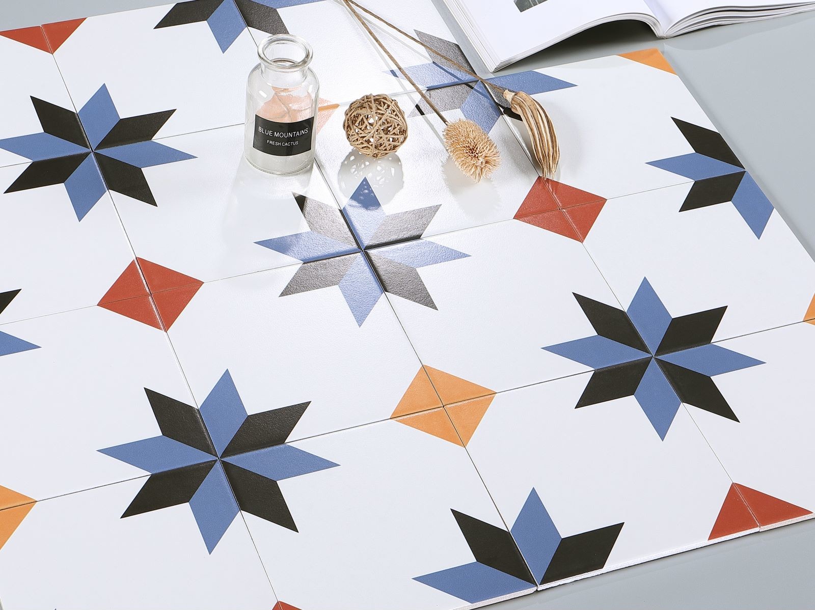 Encaustic 200x200mm Floor Ceramic Rustic Tile For The Hotel And Grade AAA White And Blue Tile For Bathroom
