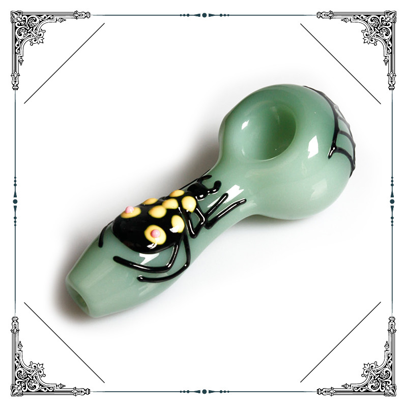Hand Drawing Spider Recycler Glass Water Pipe Smoking Spoon Pipe With Multi Color