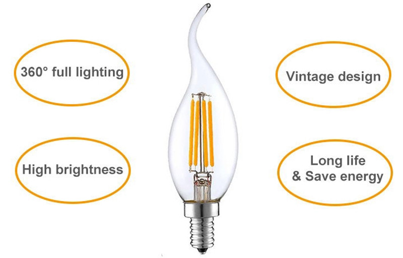 4W E14 Flicker Flame Light Bulb C35 LED Filament Candle Bulbs