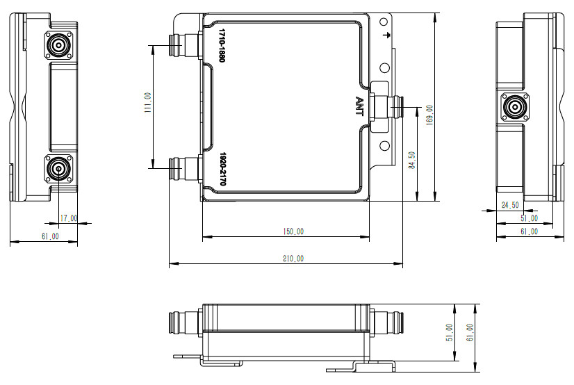 5G IBS Telecom Accessories Diplexer 1710 -1880 1920-2170 MHz 4.3-10F Indoor Distribution