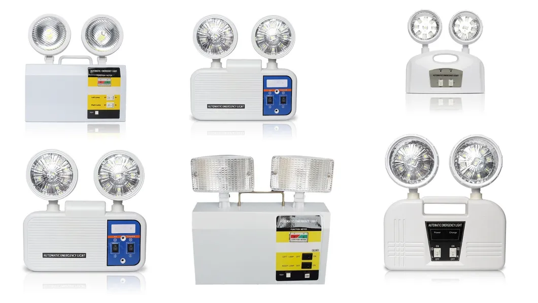 Factory Price IP65 Waterproof 3 Hrs Discharging Time LED Double Heads Rechargeable Emergency Light for School Hotel Basement Public Place