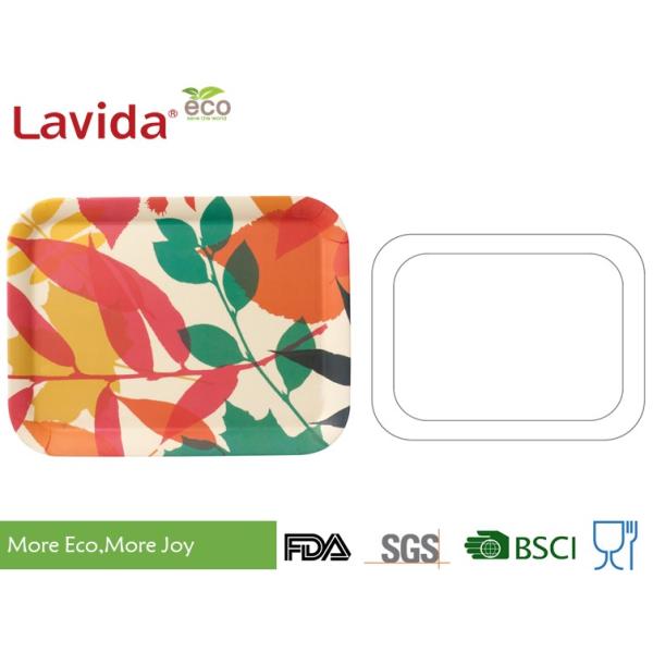 Luxury Non-fragile Natural Bamboo Fiber Tray Rectangular Shape 3-pc set for home restaurant school with food grade print