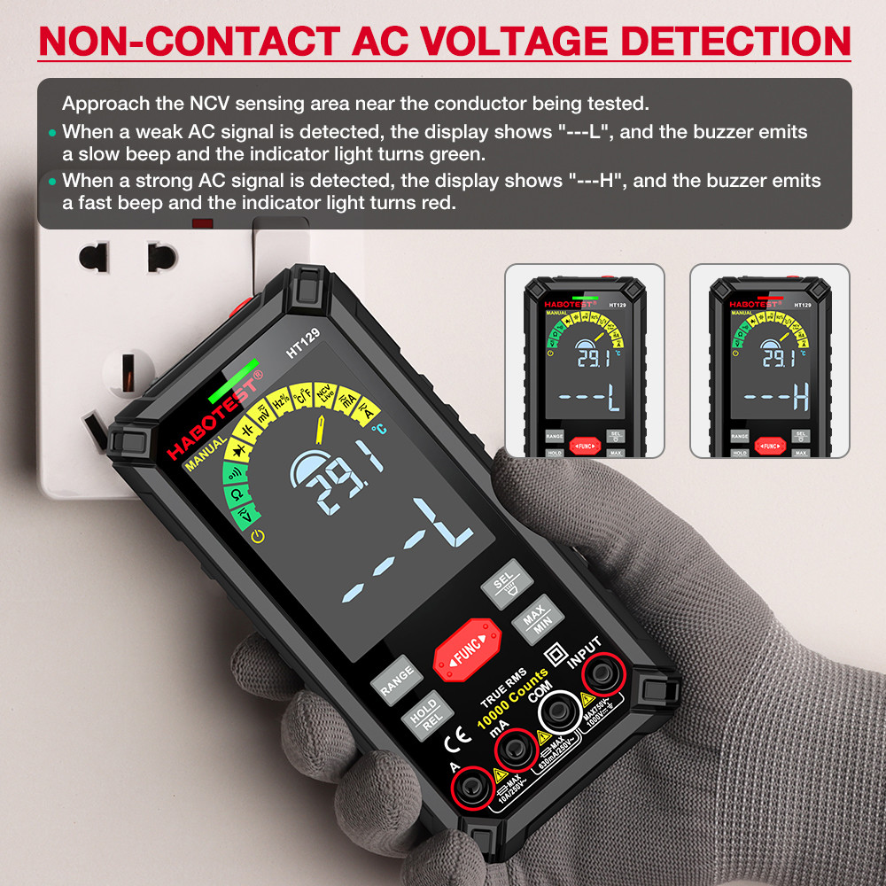 HT129 10000 Counts Digital Multimeter Smart Anti-burn DC AC Voltage Current True RMS Voltmeter Rechargeable Multitester