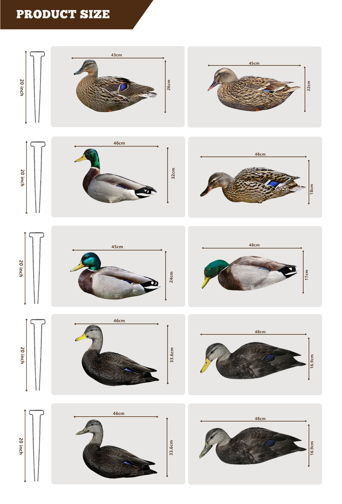 Custom PP Mallard Silhouette Decoys For Hunting Waterproof Anti Reflective Multiple Style