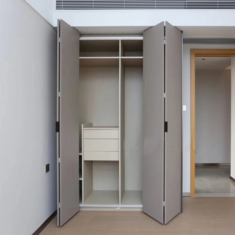 Grey E1 Modern Wardrobe Closets Folding Door Wardrobe With Drawers