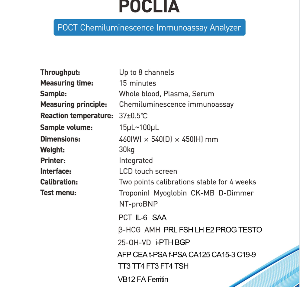 POClia Single Strip Test In Vitro Diagnostics IVD CLIA Blood Chemistry Analyzer Machine