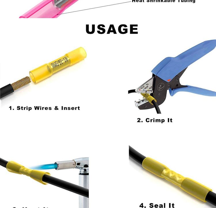 Green Heat Shrink Wire Butt Connectors , Crimp Connector Kit 100 Red 60 Blue 40 Yellow