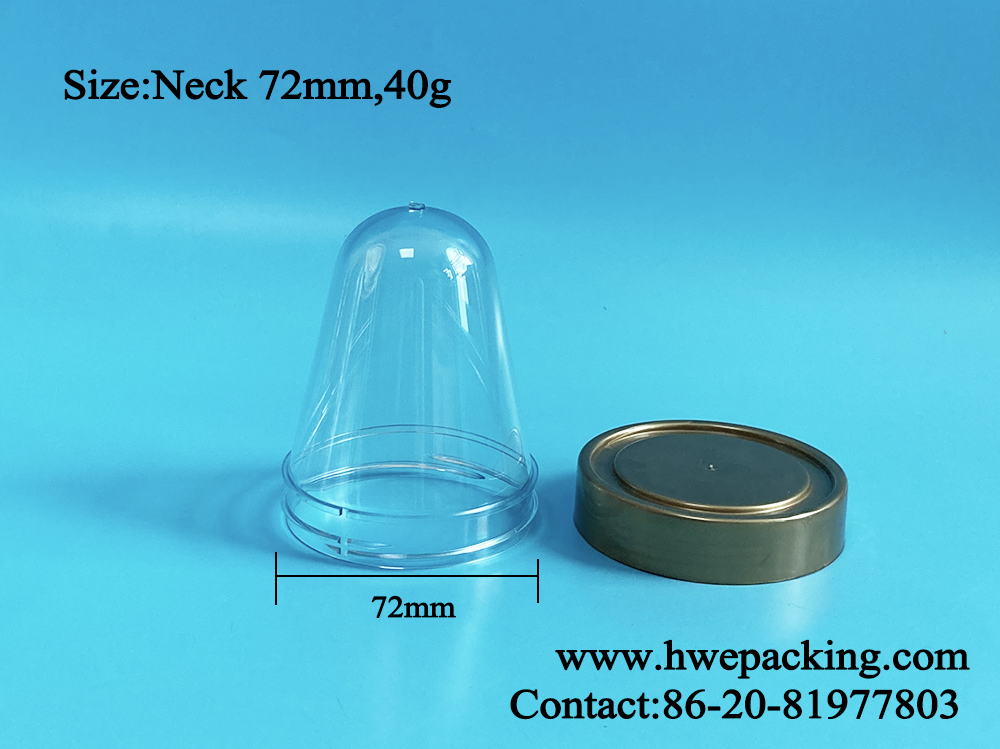 350ml Wide Mouth PET Jar Preform Neck 72mm 40g Custom Size Screw Cover