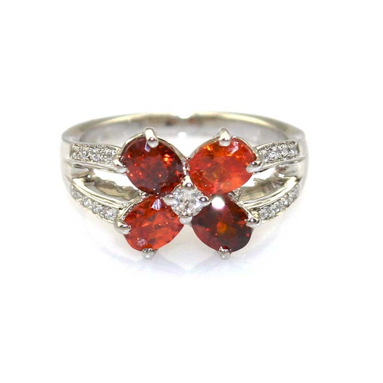 Design Women Jewelry 925 Silver Red Quatrefoil Cubic Zircon Ring(FR029)