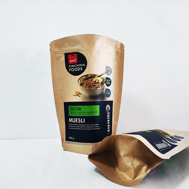 Food Kraft Paper Packaging Bag Gravure Printing Aluminum Flat Bottom Small Stand Up Pouch