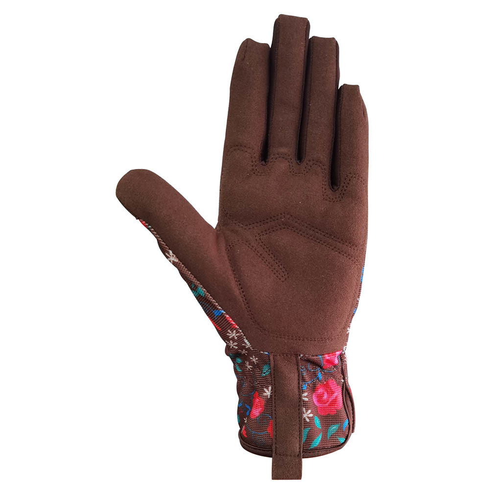 Tight Fitting Gardening Work Gloves Synthetic Leather Spandex Floral Printing