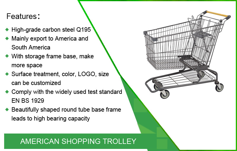 Multifunctional Supermarket Shopping Trolley Electrophoresis Metal Shopping Cart