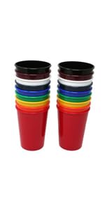 Small 12oz kids party cups.  For adults too.  Assorted colors, variety of colors.  18 pack.