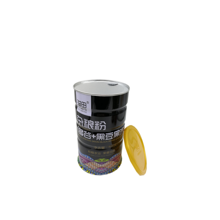 CMYK Printing Round Metal Tin Can Box For Black Bean Powder 420g