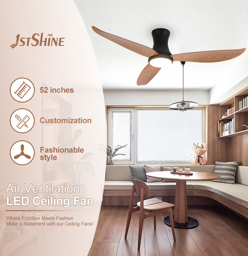 DC Motor LED Ceiling Fan with Remote Control and Low Profile Design 3 ABS Plastic Blades