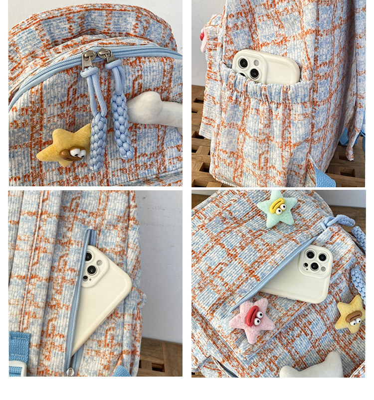 High appearance level small fresh check bag junior high school backpack female college students fall and winter backpack