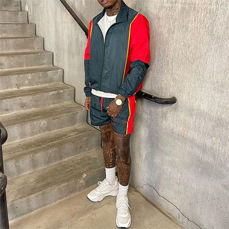 Custom Logo Embroidery Thin Two Piece Joggers Suits Nylon Polyester Windbreaker Zipper Jacket Tracksuit Short Sets for Men