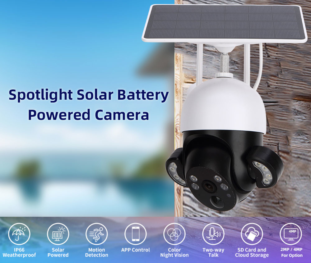 6W Solar Panel Battery Security Camera 2K 5dbi Dual Antennas Solar Surveillance Camera