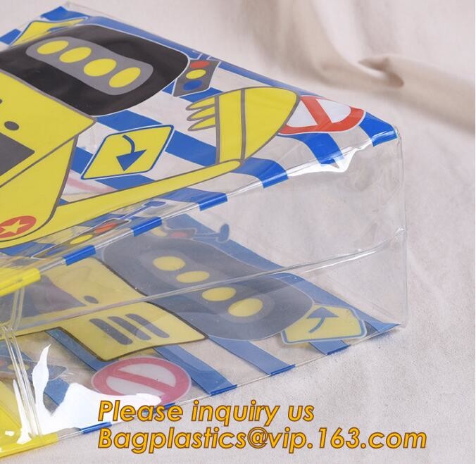 Factory Custom made Environmental PVC clear packaging toy storage handle bag,plastic tote packaging bag with handles fro