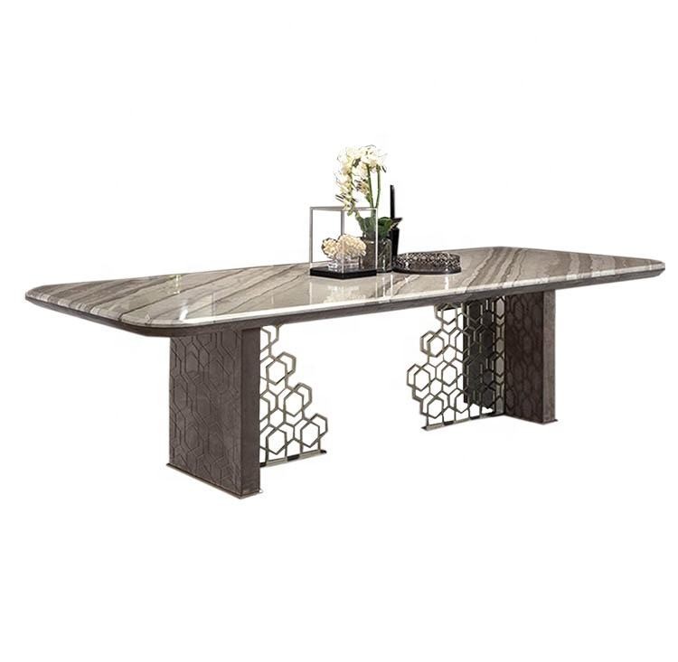 Italian Minimalist Custom Marble Dining Table Rectangular Stainless Steel