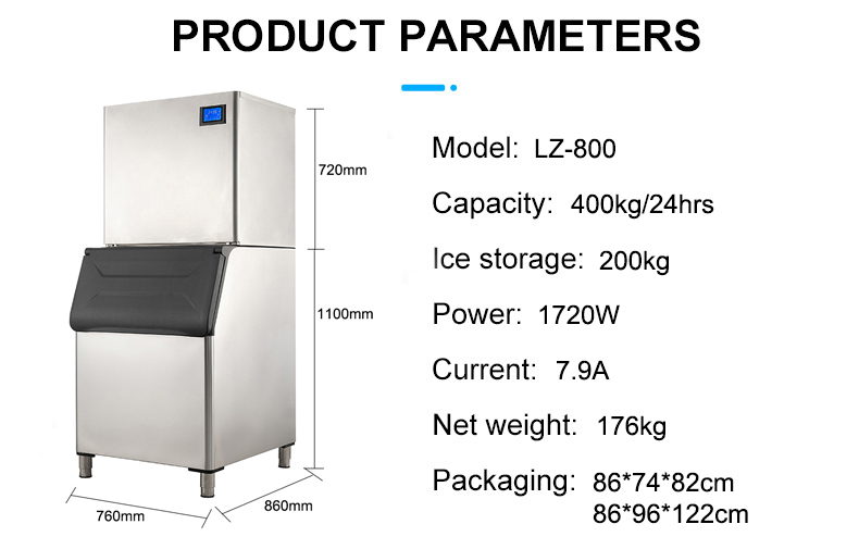 LZ-800 Commercial Moon Crescent Ice Making Machine with 200KG Ice Storage Capacity