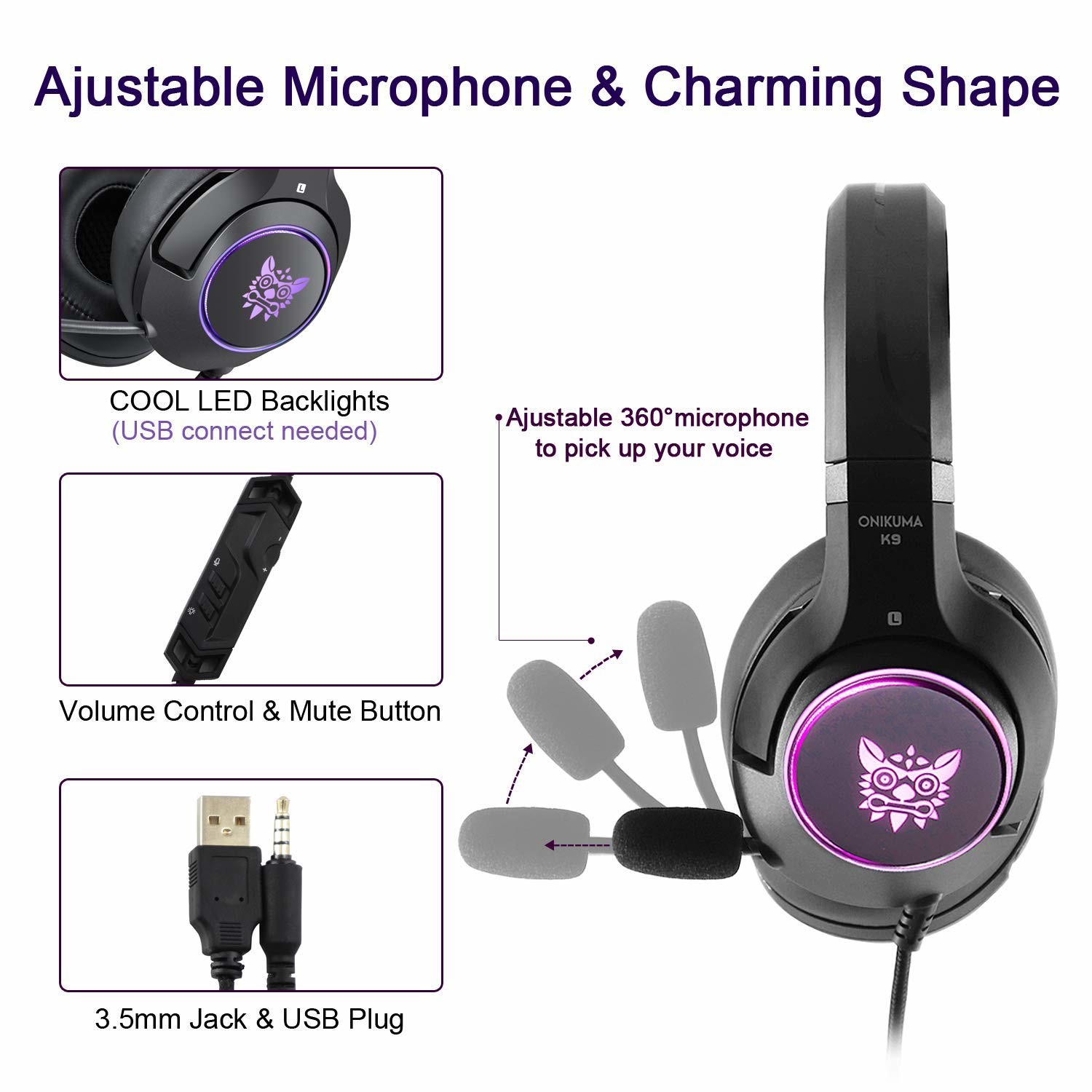 USB RGB Onikuma K9 2.2m Auriculares Gaming Headset