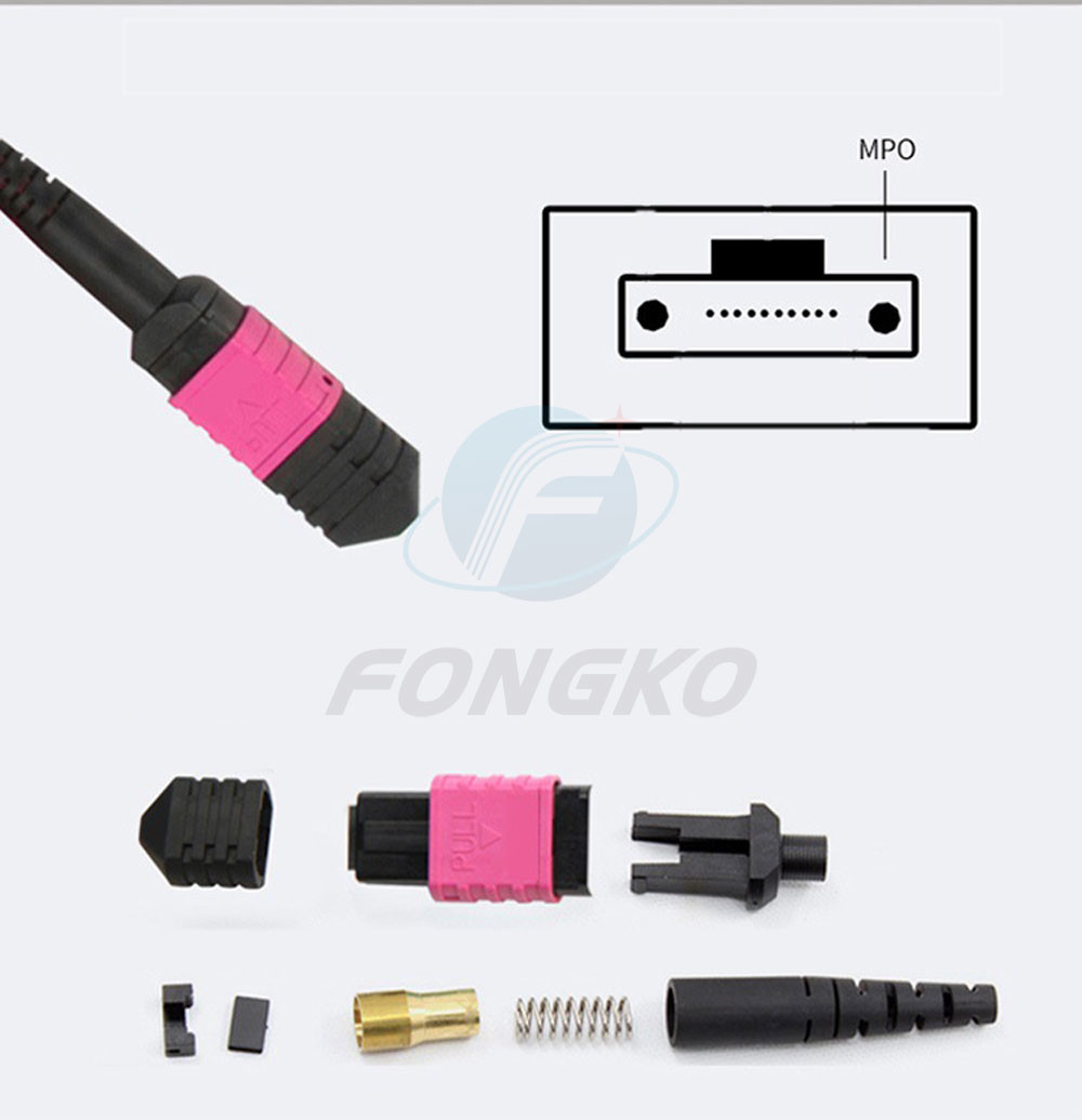 1 Meter 12 Cores OM4 MPO Fiber Optic Patch Cord And Pigtail Jumper For Data Center