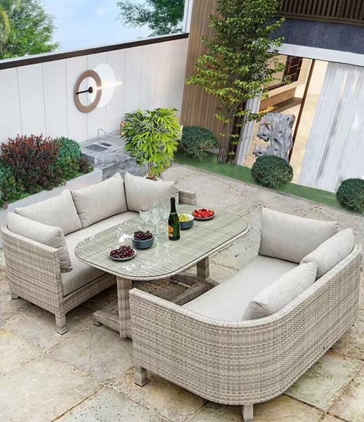 Restaurant Outdoor Light Luxury PE Rattan Sofa Set Patio Waterproof Metal