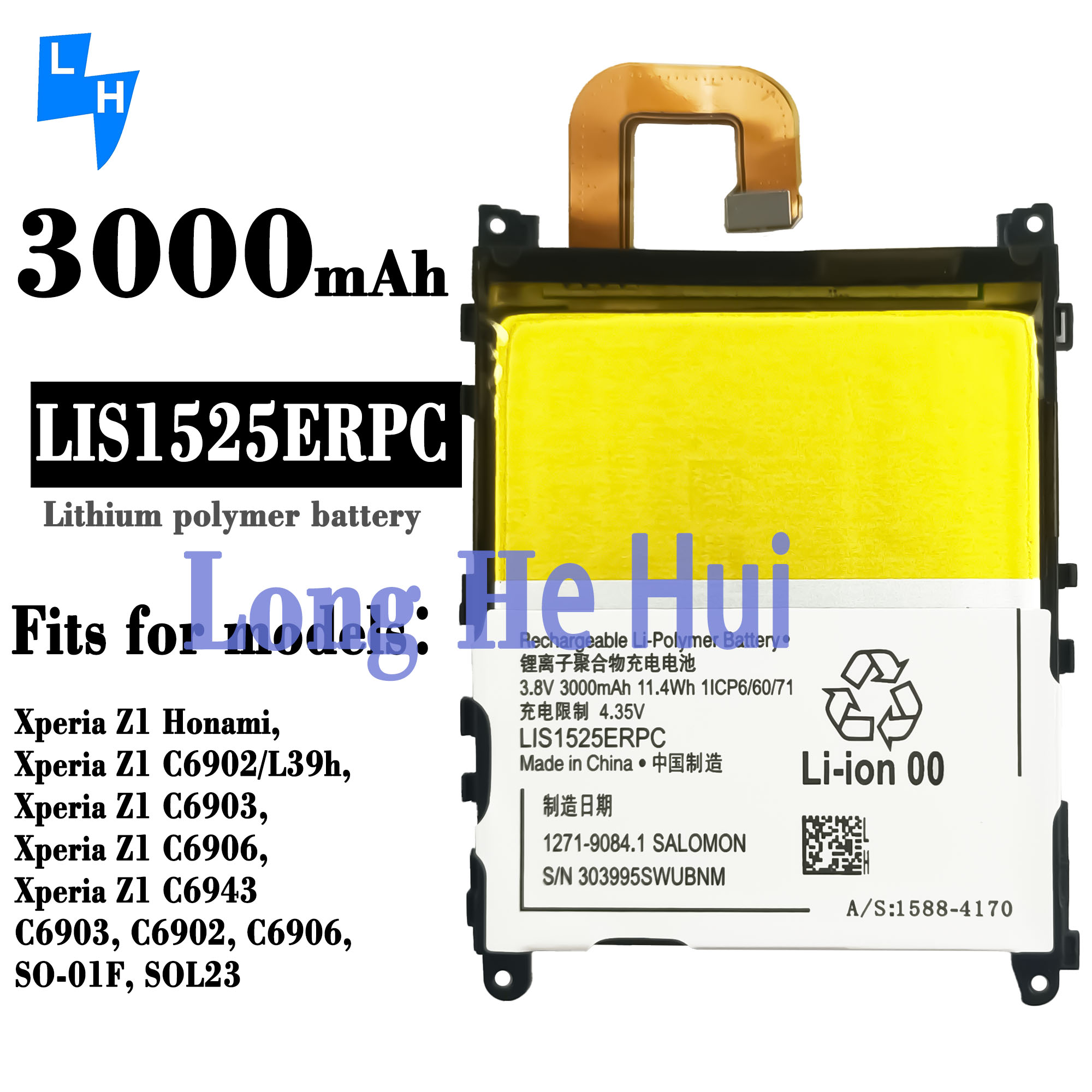 LIS1525ERPC Replacement Battery for SONY Xperia Z1 L39h C6902 C6903 C6943 3000mAh 3.8V
