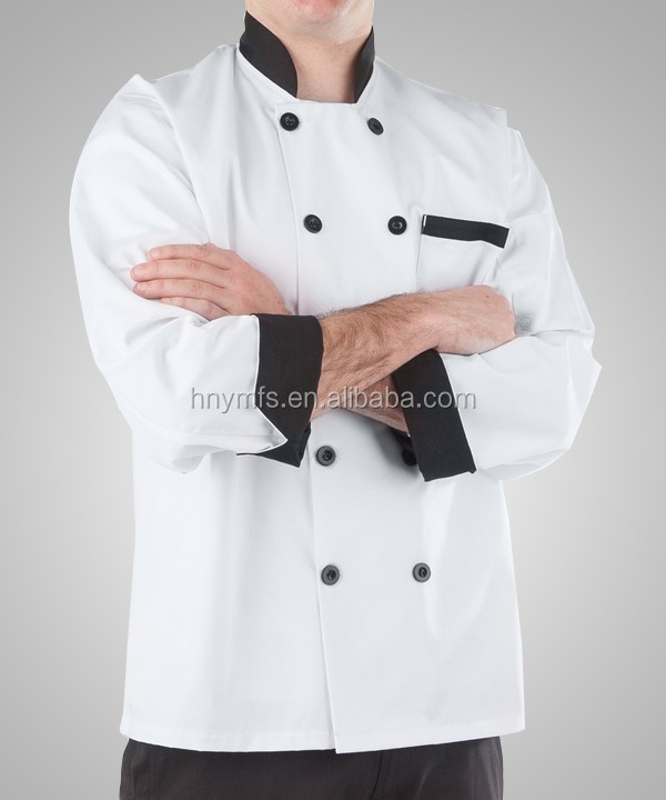The most popular and cheapest custom made long sleeve white/black hotel uniform for chefs