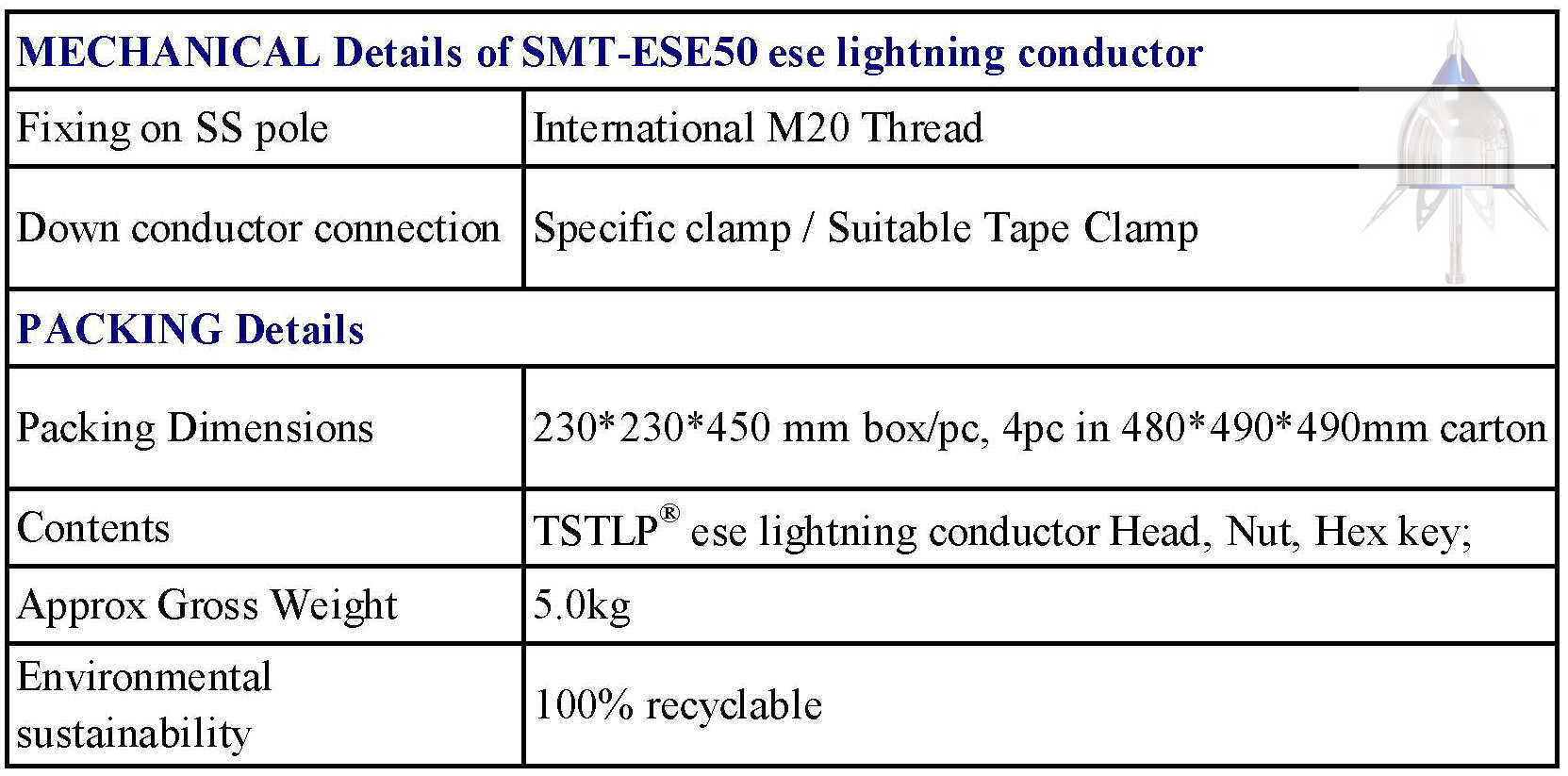 Stainless Steel Ese Lightning Arrester High Efficiency Protect For High Buildings