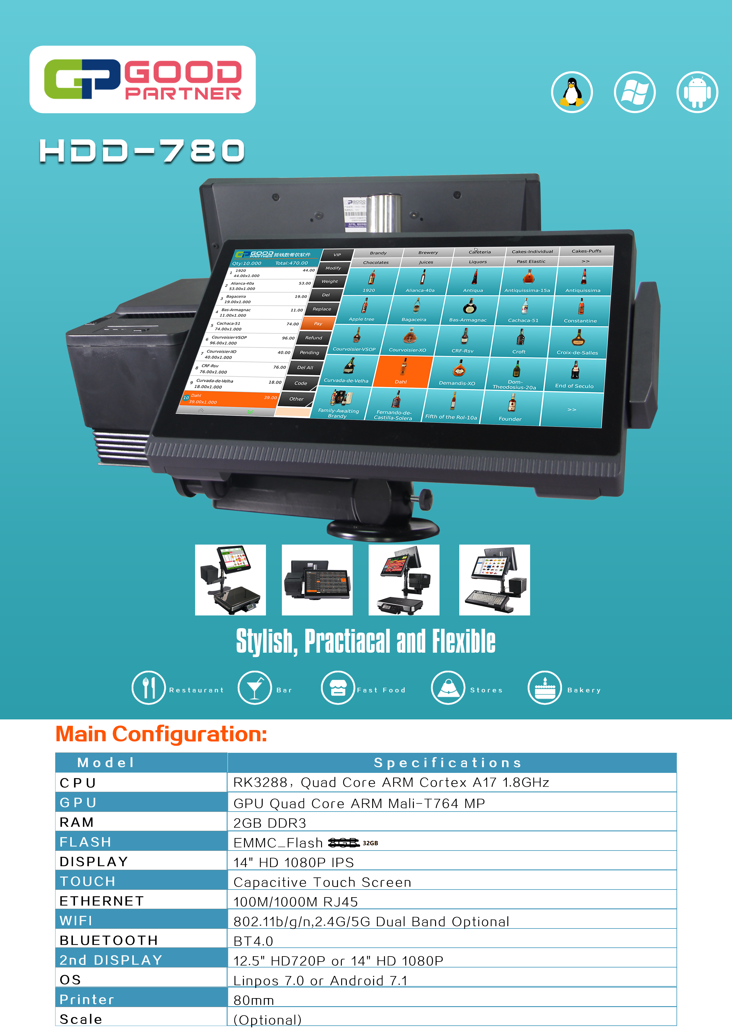Cash Register with Thermal Receipt Printer Dual Display and Optional Weighing Scale