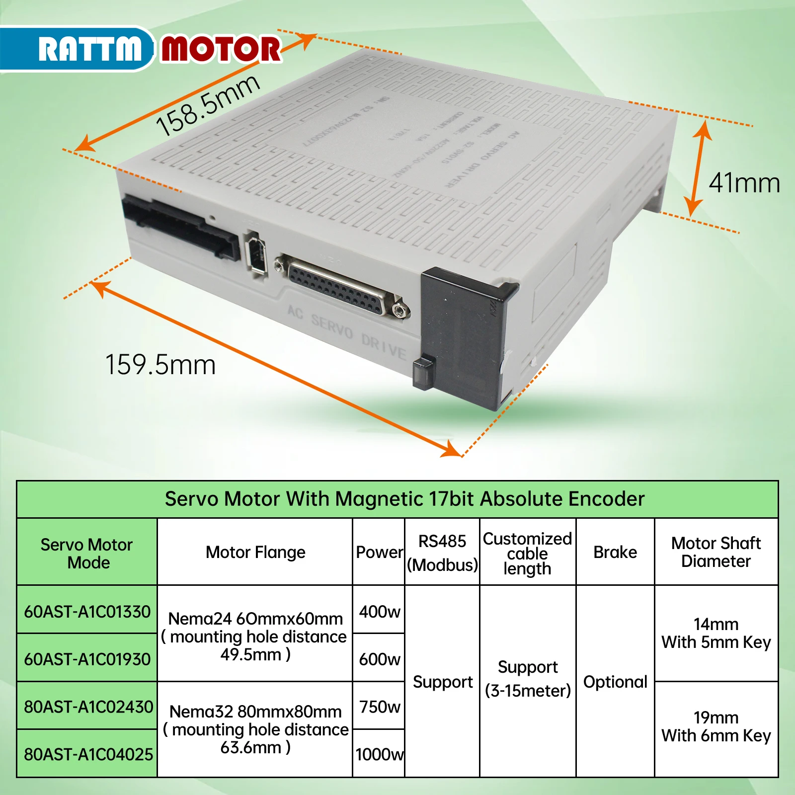 Magnetic Or Optical Encoder 400W AC Servo Motor 1.27 N.M CNC Set Kit