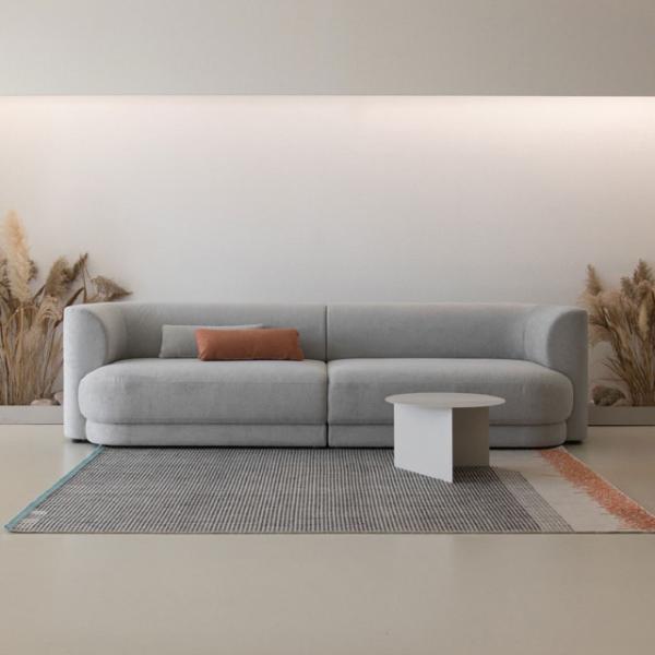 Apartment Sectional Fabric Cloth Sofa Set Ergonomic White Gray